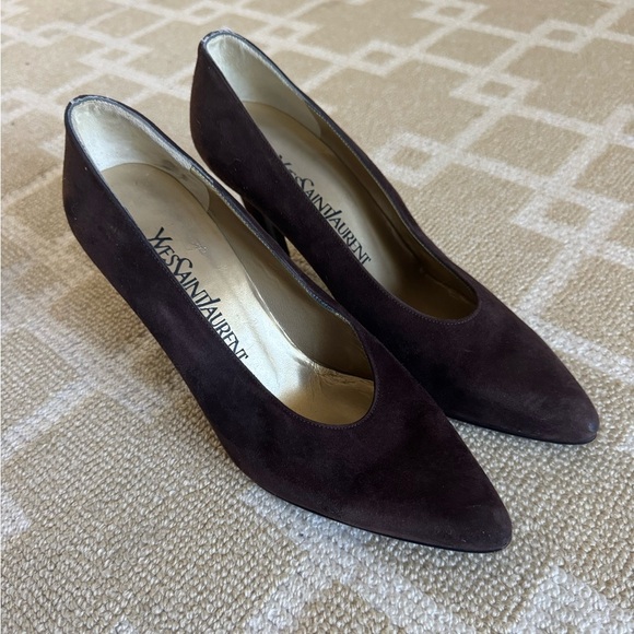 YSL Vintage Brown Suede High Heel Pumps Pointed Toe Designer Shoes Holiday 5.5 - Picture 8 of 10
